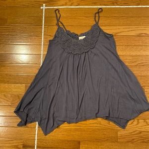 Grey, boho, glory spaghetti strap tank with swirl embellishes